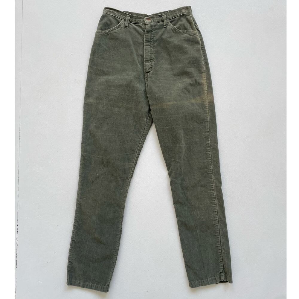 Vtg 60s Sage Green High Rise Corduroy Mod Pants / 25" W / Tapered Talon Zipper